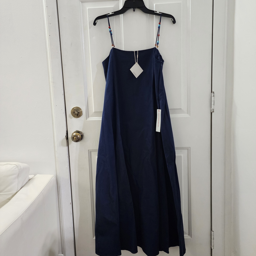 NWT Ghospell Ula beaded strap cotton maxi Navy Dress SMALL - Picture 4 of 6